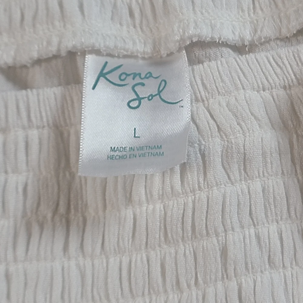 Kona Sol Women’s L White Wide-Leg Smocked Waist Cover Up Pants W/ Side Slit NWT - Picture 5 of 11